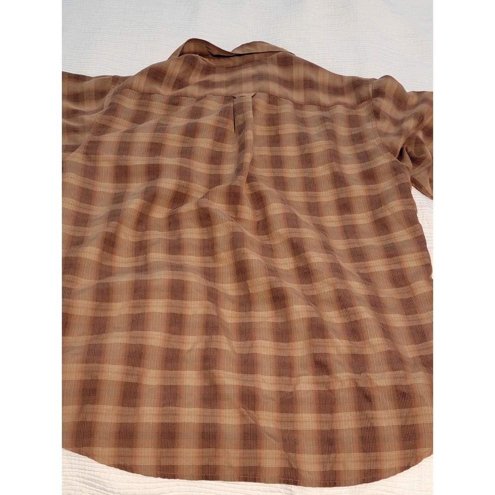 Columbia Men's Large Tan & Light Brwn Plaid Button-Down Long Sleeve Shirt w/ Zip - Picture 5 of 5